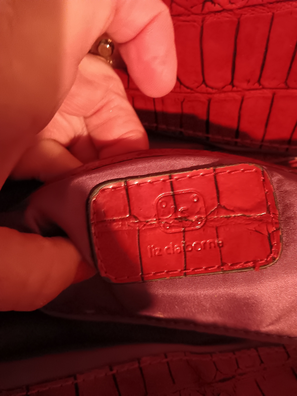 Liz Claiborne Glossy Red Croc-Embossed Satchel - Picture 4 of 11